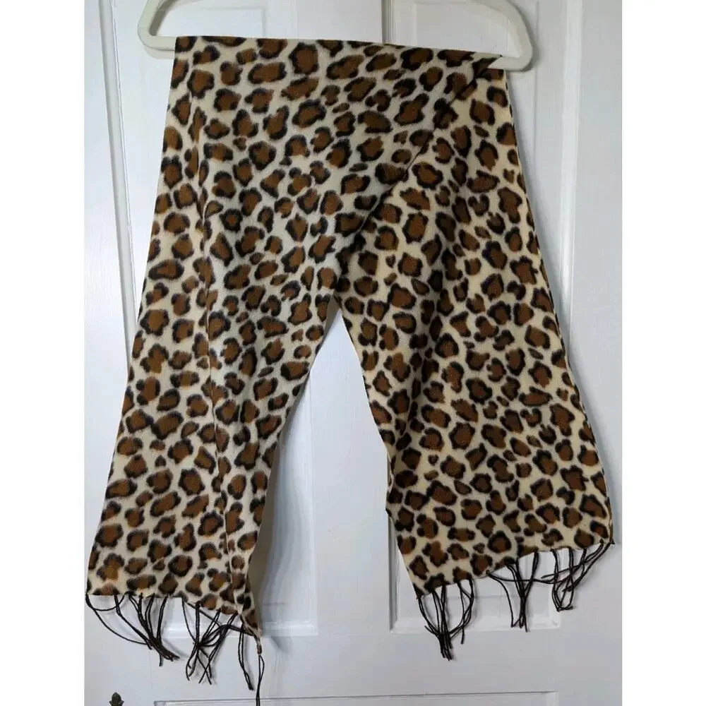 Cashmere Feel Leopard Print Fringe Scarf 56